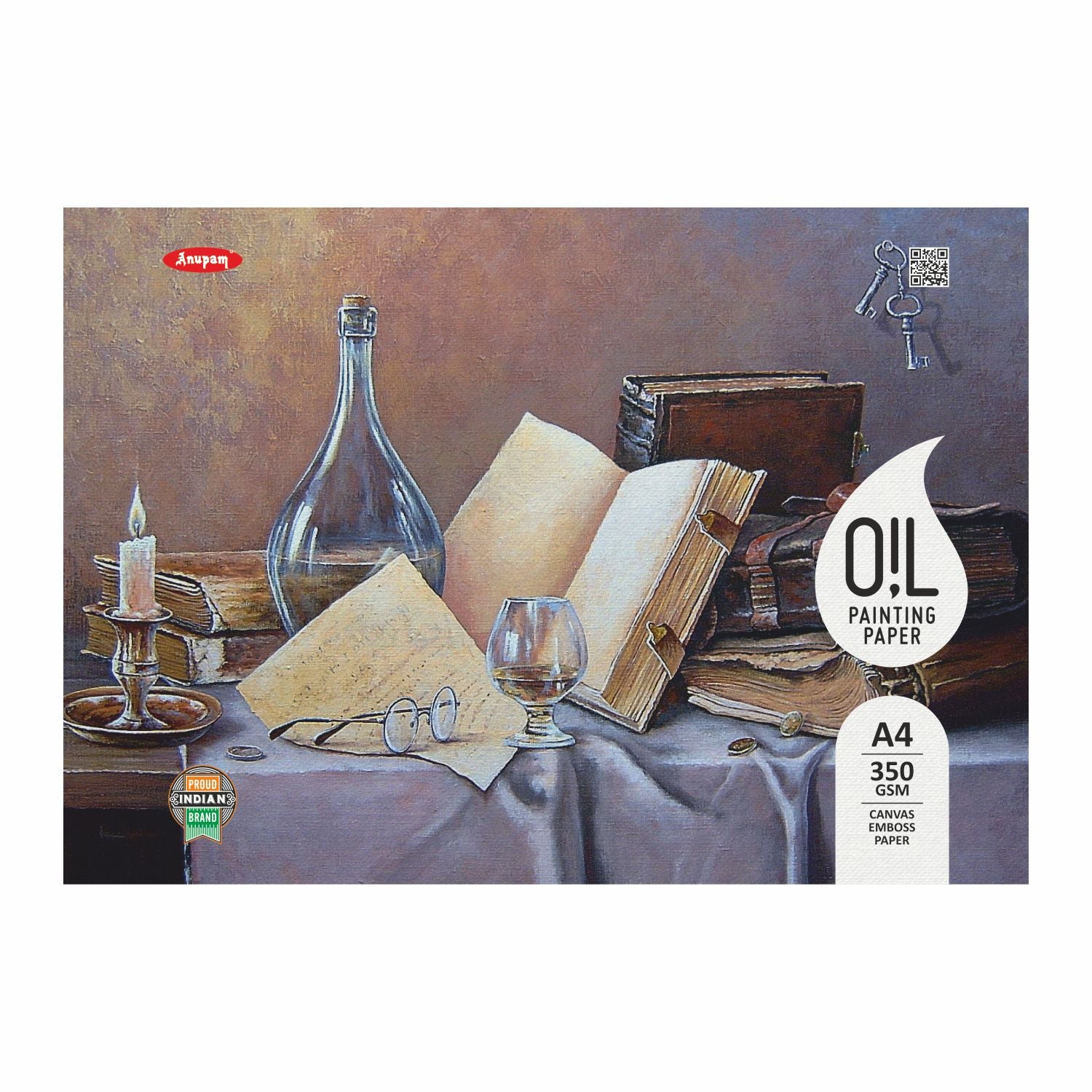 Anupam Oil Painting Pad-Acid-Free-Elemental Linen emboss paper-One Side Glued Pad-250 GSM-(12 sheets)